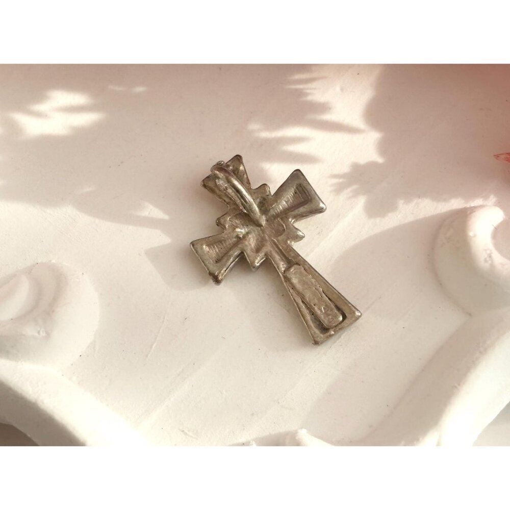 Brutalist Style Cross Sterling Silver 925 Vintage Statement Pendant | Charm - Picture 7 of 12